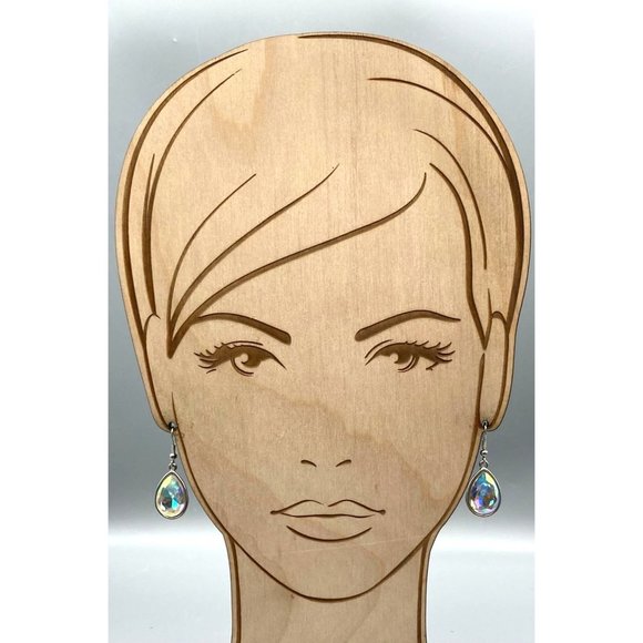 Bold Bright Teardrop Dangle Earrings, Faceted Crystal in Silver Tone Drop, Spark - Picture 3 of 6